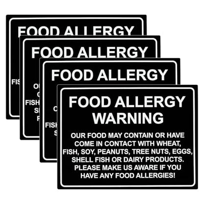 4 Pcs Food Allergy Warning Sign, Self Adhesive Waterproof Cottage Food Law Labels Stickers, Restaurant Cafe Bar Kitchen Safety Labels Stickers for Public Dining Areas (200x150mm)