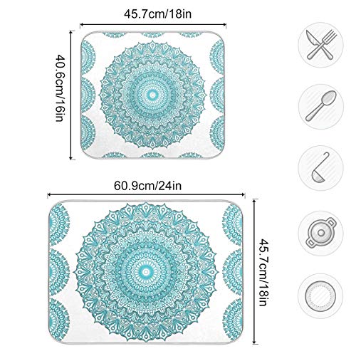 Super Absorbent Dish Drying Mat, Microfiber Fast-Drying Dish Mat, 16" x 18", Kitchen Dish Drying Pad, Boho Ethnic Turquoise Mandala - color: Turquoise Mandala, size: 16" x 18"