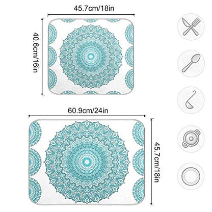 Super Absorbent Dish Drying Mat, Microfiber Fast-Drying Dish Mat, 16" x 18", Kitchen Dish Drying Pad, Boho Ethnic Turquoise Mandala - color: Turquoise Mandala, size: 16" x 18"
