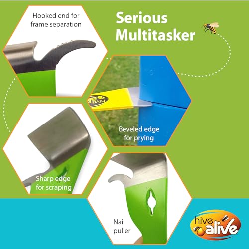 HIVE ALIVE 1 EZ Find Pro HiveTool – Heat Treated 3mm Thick for Lasting Strength - Beekeeper Tools for Prying, Lifting, and Scraping. Its Multi-Color Easily Stands Out in Green Vegetation and Scrub