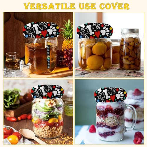 Sourdough Starter Jar Cloth Covers, Dog Paw Heart Gifts for Women Baker 5 Pack Kit Stretchy Cloth Bowl Lids Fits Jar Mouth Ranging 3"- 4" Inches - color: Dog Paw Heart