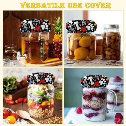 Sourdough Starter Jar Cloth Covers, Dog Paw Heart Gifts for Women Baker 5 Pack Kit Stretchy Cloth Bowl Lids Fits Jar Mouth Ranging 3"- 4" Inches - color: Dog Paw Heart