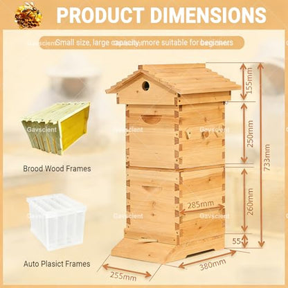 Self Flowing Bee Hive Box, Premium Cedar Wood Beehive Starter Kit Equipped with 7 Auto Super Frames and Bamboo Queen Excluder, Practical Beekeeping Supplies for Beginners and Hobbyists