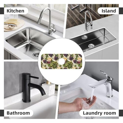 Grape and Cheese Print Faucet Mat for Kitchen Sink, Faucets Mat Splash Guard Absorbent Fast Drying, Kitchen Sink Mats for Around Faucet Draining