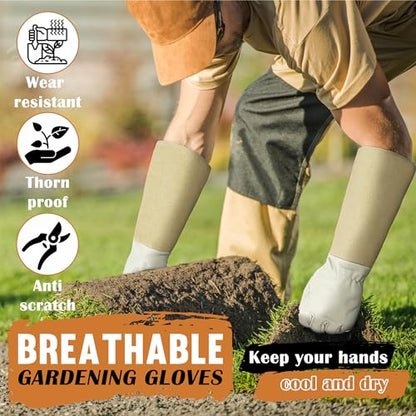 HANDLANDY Pruning Gloves Long for Men & Women, Pigskin Leather Rose Gardening Gloves- Breathable & Durability Gauntlet Glove (Small, Beige) - color: Beige, size: Small (Pack of 1)