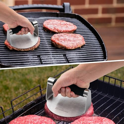 Husfunov Stainless Steel Burger Press, 5.5 Inch Round Smasher,with Anti-Scald Handle,Non-Stick Smooth Hamburger Press,Flat Bottom, for Cooking Burgers, Bacon, Ground Beef, Meats, Sausage and So On - size: 5.5inch-Heat Resistant Handle