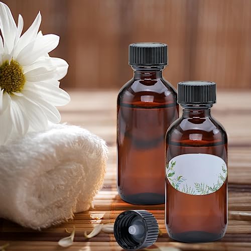 Maredash 2 oz Amber Glass Bottles, Small Boston Round Glass Bottles (80 Pack) with Leak-proof Caps, Refillable Container for Homemade Extract, Essential Oils, Herbal Medicine and More