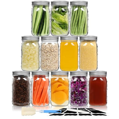 32 oz Wide Mouth Mason Jars 12 Pack, Airtight Lids with Bands | Clear glass, canning/preserving/jam/sauces/pickling, wedding favors/meal prep/DIY projects, reusable, quart size