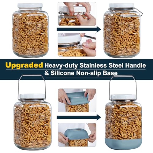 2 Pack 1.5 Gallon Glass Jar With Airtight Lid, Large Mason Jars Wide Mouth with Scale Marks, Big Glass Storage Containers with Heavy-duty Handles & Non-slip Bases - for Flour, Pickling (192Oz