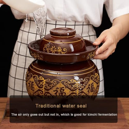 MRYBD Pickle Jar Large Traditional Sichuan Chinese Ceramic Fermenting Jar With Water Seal Airlock Lid, Ceramic Fermentation Crock for Pickling, Kimchi, Sauerkraut L - size: L