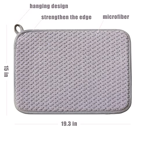 Dish Drying Mats for Kitchen Counter 2 Pack, Dish Drying Pads Absorbent, Washable Microfiber Dishes Drainer Mats (Grey) - color: Gray