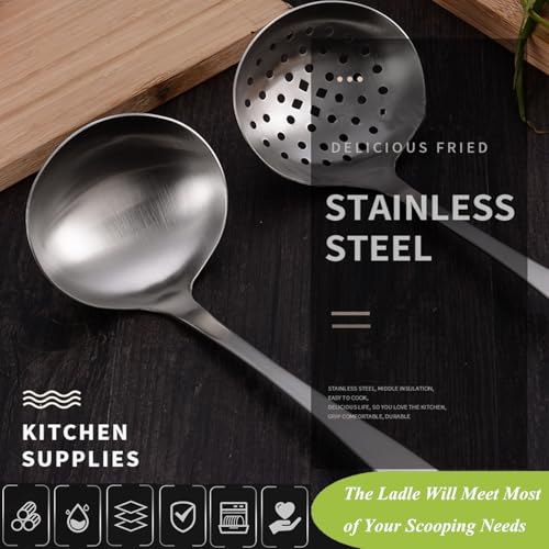 Stainless Steel Soup Ladle,Serving Ladle Scoop And Slotted Spoon Set Of 2 with Hook and Hole for Easy Hanging,Cooking Utensils Set for Kitchen - size: S With Hook