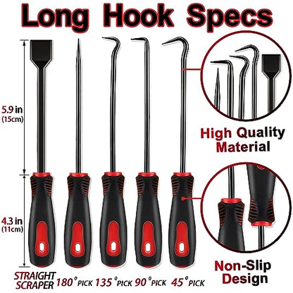 KEZE 15Pcs Carbon Steel Precision Pick & Hook and Trim Removal Tool Set with Scraper and Magnetic Telescoping Tool Kit for Remove Automotive Electronics Maintenance Hoses Gasket Hand Pick Up Tools | With Scraper, Magnetic Telescoping Tool Kit, For Automot