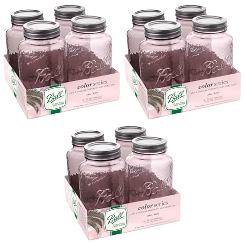 Ball Vintage Glass Mason Jars, 32 Oz Regular Mouth Quart Size, Durable Glass Storage Jars for Canning, Preserving, and Home Storage, Rose Color, 4 Count (Pack of 3) - color: Rose, size: 4 CT (Pack of 3)