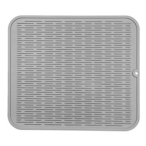 MicoYang Silicone Dish Drying Mat for Multiple Usage,Easy clean,Eco-friendly,Heat-resistant Silicone Mat for Kitchen Counter or Sink,Refrigerator or Drawer Liner Grey XL 18 inches x 16 inches - color: Gray, size: 18"L x 16"W