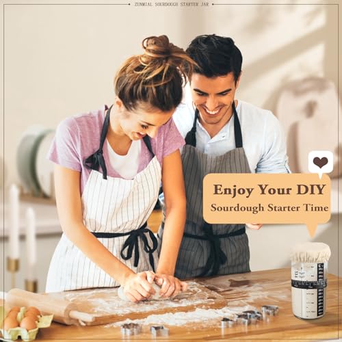 zunmial Sourdough Starter Jar, 24 oz Sourdough Starter Kit with Date Marked Feeding Band, Thermometer, Cloth Cover & Metal Lid, Reusable Sourdough Bread Baking Supplies, Home Baking Supplies
