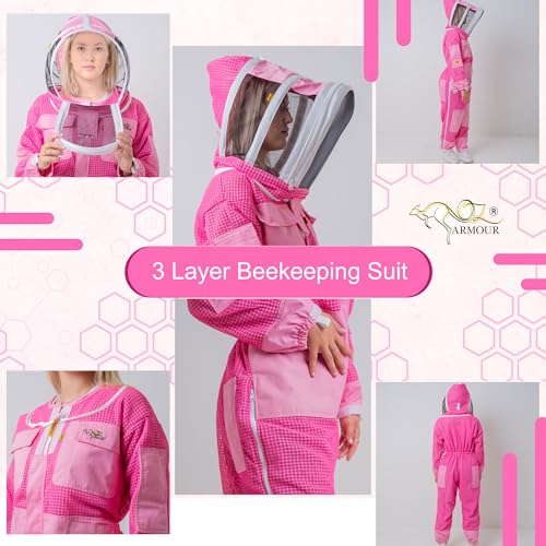 Pink 3 Layer Ventilated Bee Suit for Women | Sting Proof Beekeeping Suit with Fencing Veil, Gloves & Air Mesh Protective Gear (XXS) - size: XX-Small
