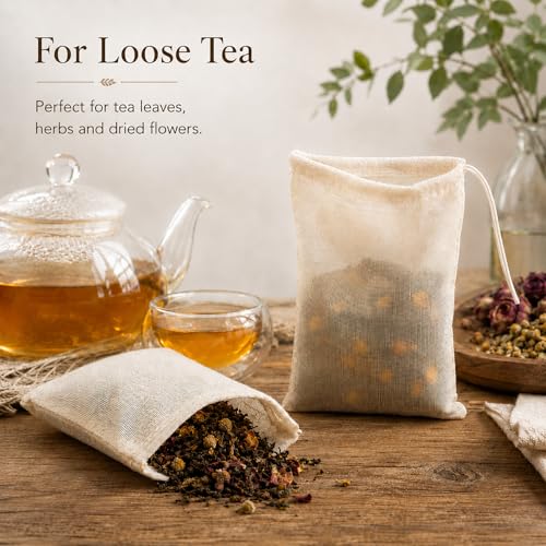 24 Pcs Spice Bags for Cooking, 4 x 6 in Cotton Muslin Bags with Drawstring, Reusable Empty Tea Bags for Loose Tea, Cheesecloth for Straining, Empty Sachet Pouches