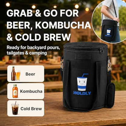 2.5 Gallon Mini Keg Cooler Bag for Cornelius/Corny Kegs – Insulated Beer Cooler with Oxford Cloth, Waterproof Lining & Shoulder Strap – Portable Home Brew Keg Tote Keeps Craft Beer Cold On‑the‑Go