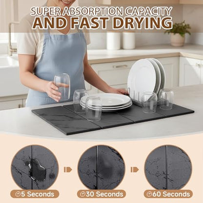 Large Stone Dish Drying Mat for Kitchen Counter,24"(L)×16"(W),Quick Dry Super Absorbent Drying Matt Kitchen Counter,Collapsible Diatomaceous Earth Dish Mats,for Dishes Bottles Cups,Any Countertop - color: Gray