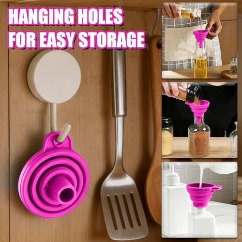 4PCS Silicone Collapsible Funnels Set for Kitchen Use Compact and Portable Liquid Transfer Tool, Collapsible Gadgets(Purple) - color: 4PCS-Purple