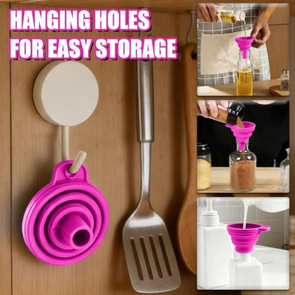 4PCS Silicone Collapsible Funnels Set for Kitchen Use Compact and Portable Liquid Transfer Tool, Collapsible Gadgets(Purple) - color: 4PCS-Purple