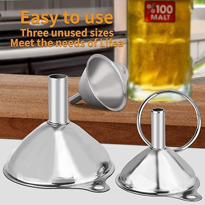Metal Stainless Steel Funnel, Large Medium Small Funnel Set of 3, Food Grade Mini Funnels for Kitchen Use Filling Bottles Flask Cooking