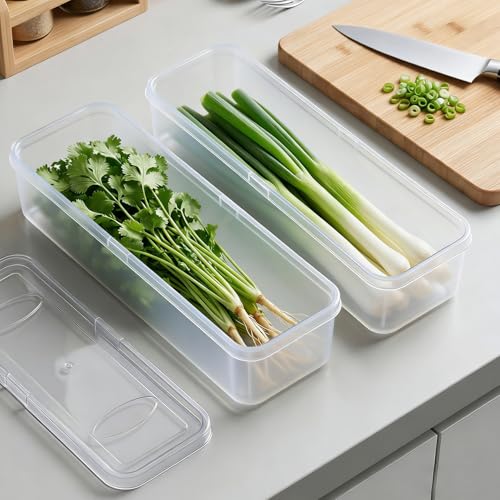 3 Pack Stackable Refrigerator Organizer Bins with Lids & Drain Tray, Clear Plastic Food Storage Containers, 10.5 Inch Long Airtight Box for Fruit, Vegetable, Meat, Fish, Kitchen Organization