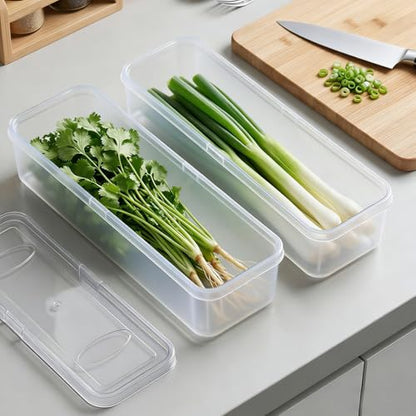 3 Pack Stackable Refrigerator Organizer Bins with Lids & Drain Tray, Clear Plastic Food Storage Containers, 10.5 Inch Long Airtight Box for Fruit, Vegetable, Meat, Fish, Kitchen Organization