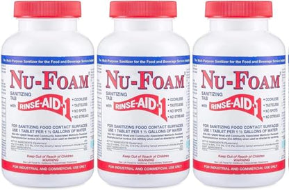 Nu-Foam Sanitizing Tablets for Bar Glassware – Superior Rinse Aid - Hand Washing Bar, Tavern, Brewery Supplies - Spotless Serving Glasses - 3 Pack 300 Tablets/ 1,800 Quarts Sanitizing Solution - size: 100 Count (Pack of 3)