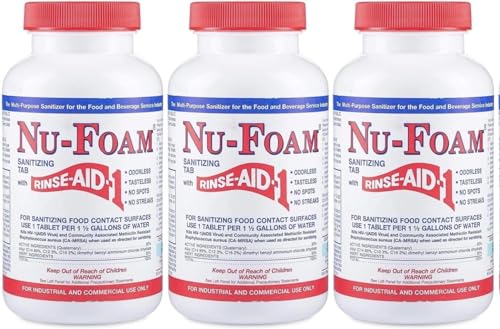 Nu-Foam Sanitizing Tablets for Bar Glassware – Superior Rinse Aid - Hand Washing Bar, Tavern, Brewery Supplies - Spotless Serving Glasses - 3 Pack 300 Tablets/ 1,800 Quarts Sanitizing Solution - size: 100 Count (Pack of 3)