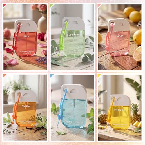 Frienda 12 Pcs Hydrating Hand Sanitizer Spray Scented Pocket Power Mist Hand Sanitizer Travel Size with Keychain Moisturizing Antibacterial Sanitizing Cleans Hands for Women(Floral) - style: Floral