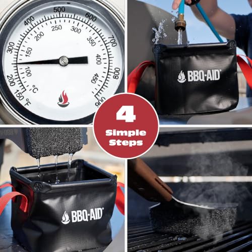 Bristle Free Grill Brush Cleaner and Scraper for Barbecue, Replaceable Head | Safe Bristle-Free Stainless Steel Scrub Pad with Heavy-Duty Scraper & Long Black Handle, Safe on Any Grill Grate - color: Black