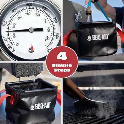 Bristle Free Grill Brush Cleaner and Scraper for Barbecue, Replaceable Head | Safe Bristle-Free Stainless Steel Scrub Pad with Heavy-Duty Scraper & Long Black Handle, Safe on Any Grill Grate - color: Black