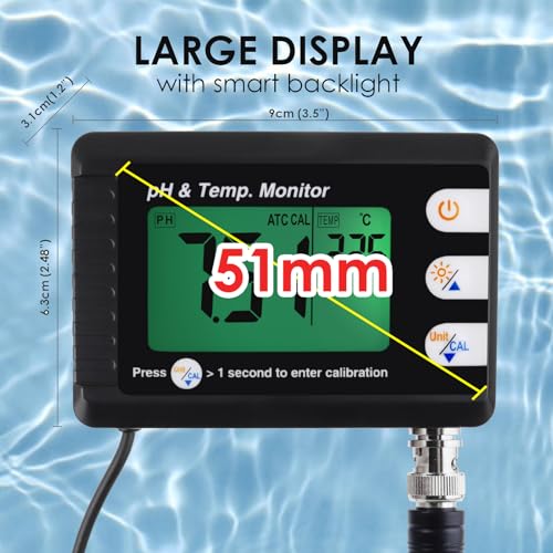Digital Combo pH & Temperature Meter, Aquarium Thermometer pH Monitor with Automatic Calibration Function for Fish Tank Hydroponics Aquaculture Laboratory