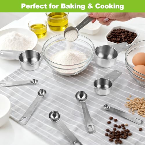 Stainless Steel Measuring Cups and Spoons Set of 10, Nesting Measuring Cup Set - 4 Cups 6 Spoons, Stackable Measure Cup Spoon Set for Dry & Liquid,Dishwasher Safe Kitchen Tools Cooking Baking Supplies