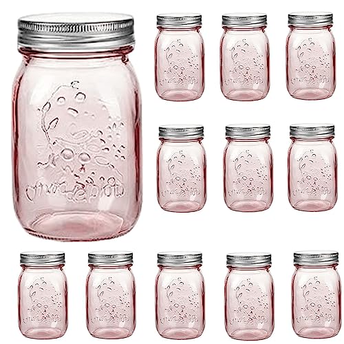 Amzcku 16 oz Rose Pink Mason Jars with Lids, 12 Pack Regular Mouth Quart Canning Jar, Safe For Storage, Canning, Pickling, Preserving, Fermenting, DIY Crafts & Decor - color: pink16oz 12pack
