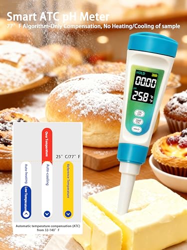 Food pH Tester for Fermenting – Digital pH Meter for Food pH 0-14(±0.05), Dual-Sensor ATC 32-140 ℉, Back-Lit LCD, pH Meter for Brewing, Sourdough, Meat, Semi-Solid/Liquid, Battery Pre-Installed