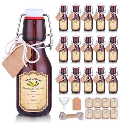 tchrules 16 Brown Vanilla Extract Bottles 5oz Swing Top Glass Bottle for Vanilla Extract Homemade, Gift Giving, Small Glass Bottles for Food Storage Canister for Bean Sauce Spice