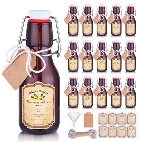 tchrules 16 Brown Vanilla Extract Bottles 5oz Swing Top Glass Bottle for Vanilla Extract Homemade, Gift Giving, Small Glass Bottles for Food Storage Canister for Bean Sauce Spice