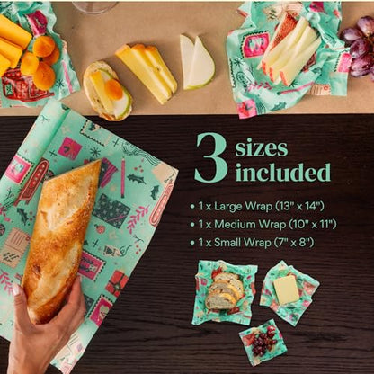 Bee's Wrap Beeswax Wraps for Food - 3 Pack of Assorted Beeswax Wraps - Small, Medium & Large Wrap - Plastic Free Made in USA Reusable Natural Food Wrap - Season's Greetings Print - style: 3 Pack (Season's Greetings)