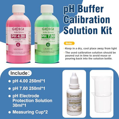 pH Meter Food Digital Electronic pH Tester for Fermentation 3 * 50ml pH Buffer Calibration Solution Kits Hot Sauce Food Tester Probe for Cheese Sourdough pH Temperature pH Test Strips for Acidity