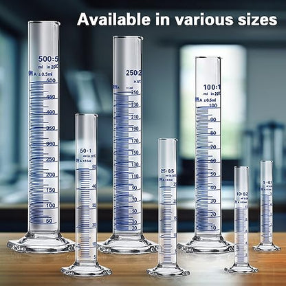 Thick Glass Graduated Cylinder Measuring Liquid Lab Hexagon Base Cylinders Come with Cylinder Brush (Glass, 50ML) - size: 50ml