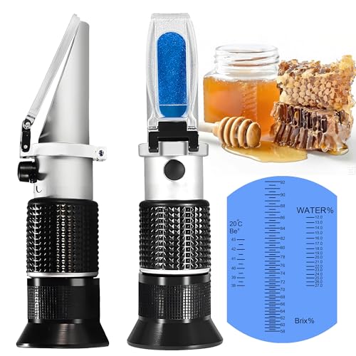 Honey Refractometer,V-Resourcing Hand Held Be'(Baume)/Brix/Water Refractometer for Honey Test,Tri-Scale (Baume:38-43°;Brix:58-92%;Water:12-27%) - color: Honey Refractometer