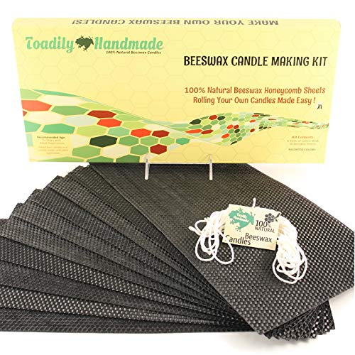 Make Your Own Beeswax Candle Kit - Includes 10 Full Size 100% Beeswax Honeycomb Sheets in Black and Approx. 6 Yards (18 Feet) of Cotton Wick. Each Sheet Measures Approx. 8" x 16 1/4". - color: Black