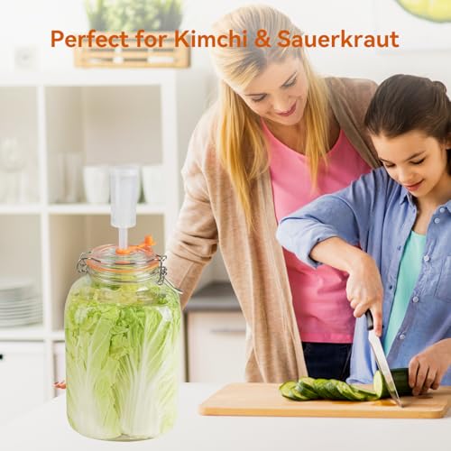 135 Oz Glass Fermentation Jars Kit - 2 Pack Kimchi Wide Mouth Fermenting Container with Airlocks, Sauerkraut Fermenter Making Set for Pickling Canning Sauce, Includes Recipes - size: 2 Pack 135 Oz