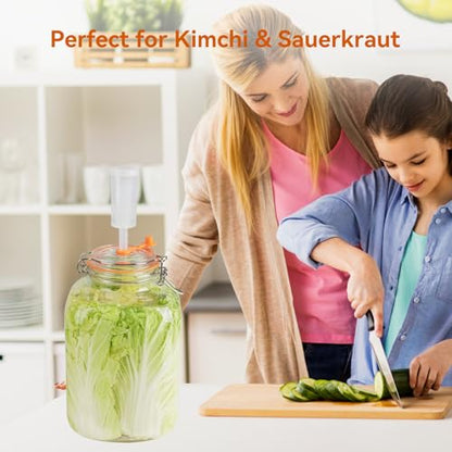 135 Oz Glass Fermentation Jars Kit - 2 Pack Kimchi Wide Mouth Fermenting Container with Airlocks, Sauerkraut Fermenter Making Set for Pickling Canning Sauce, Includes Recipes - size: 2 Pack 135 Oz