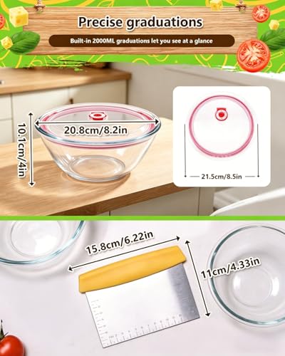 2 Pack Pizza Dough Proofing Container, 2000ML Glass Proofing Box with Clear Airtight Lid, Stackable Fermentation Storage for Dough Balls & Bread, Includes Cutter - color: Glass-2000ML