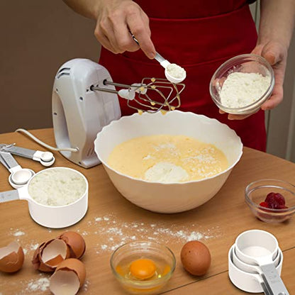 TILUCK Measuring Cups & Spoons Set, Stackable Cups and Spoons, Nesting Measure Cups with Stainless Steel Handle, Kitchen Gadgets for Cooking & Baking（white） - color: White