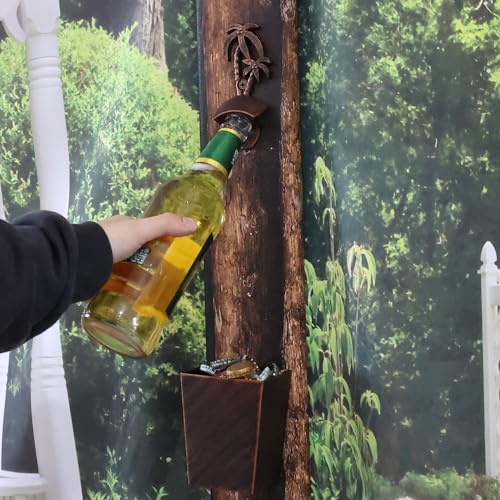 Wall Mounted Bottle Cap Catcher with Drain, Rustic Mountable Beer Bottle Cap Bucket Holder for Table Cooler Outdoor - color: Antique Copper